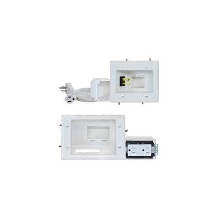 Cable Wholesale Recessed Pro-Power Kit with Duplex Receptacle and Straight Blade Inlet, White 45-0024-WH